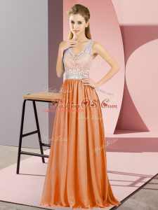 Stylish Orange Sleeveless Chiffon Backless for Prom and Party and Military Ball