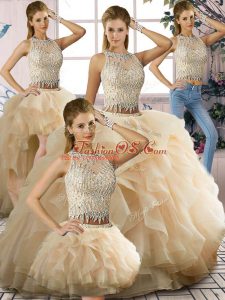 Champagne Zipper Sweet 16 Quinceanera Dress Beading and Ruffles Sleeveless Floor Length