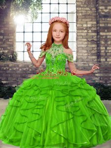 Perfect High-neck Neckline Beading and Ruffles Little Girl Pageant Gowns Sleeveless Lace Up