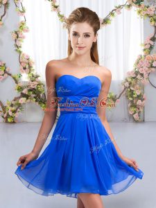 Flare Mini Length Lace Up Quinceanera Court Dresses Royal Blue for Wedding Party with Ruching