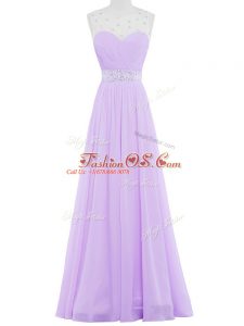 Empire Prom Evening Gown Lavender Scoop Chiffon Sleeveless Floor Length Backless