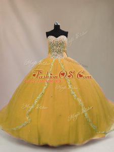 Brown Quinceanera Gown Tulle Sleeveless Beading