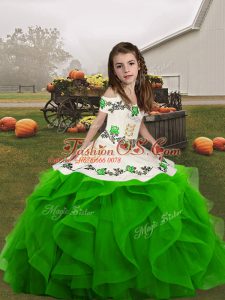 Pretty Organza Lace Up Little Girls Pageant Gowns Sleeveless Floor Length Embroidery and Ruffles