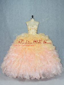 Stylish Floor Length Multi-color 15th Birthday Dress Organza Sleeveless Beading and Ruffles
