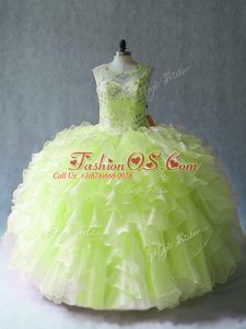 Charming Sleeveless Lace Up Floor Length Beading and Ruffles Quince Ball Gowns