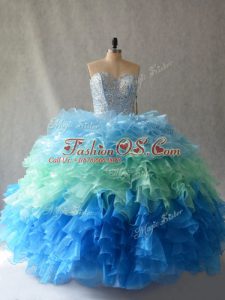 Glamorous Multi-color Quinceanera Gowns Sweet 16 and Quinceanera with Beading and Ruffles Sweetheart Sleeveless Lace Up