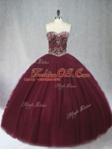 Superior Sweetheart Sleeveless Lace Up 15 Quinceanera Dress Burgundy Tulle