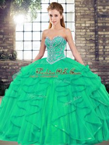 Nice Floor Length Ball Gowns Sleeveless Turquoise Quinceanera Gown Lace Up