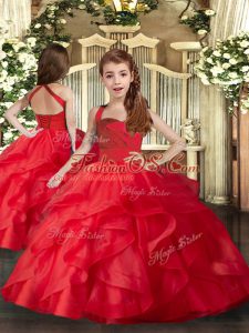 Low Price Red Girls Pageant Dresses Party and Sweet 16 and Wedding Party with Ruffles and Ruching Straps Sleeveless Lace Up