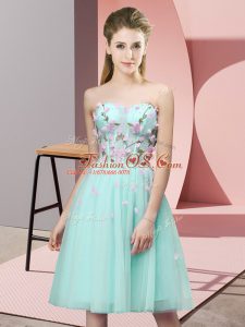 Graceful Apple Green Empire Tulle Sweetheart Sleeveless Appliques Knee Length Lace Up Wedding Party Dress