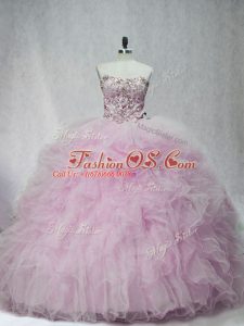 Lilac Sleeveless Tulle Brush Train Lace Up Sweet 16 Dresses for Sweet 16 and Quinceanera