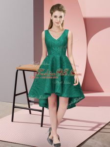 Delicate Lace Bridesmaids Dress Peacock Green Zipper Sleeveless High Low