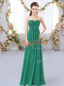 Captivating Sleeveless Chiffon Floor Length Zipper Quinceanera Dama Dress in Dark Green with Ruching