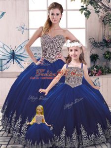 Scoop Sleeveless Lace Up Sweet 16 Dress Royal Blue Tulle