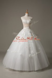 Floor Length Ball Gowns Sleeveless White Wedding Dress Lace Up