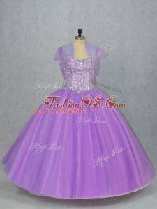 Lavender Lace Up Quinceanera Dresses Beading Sleeveless Floor Length