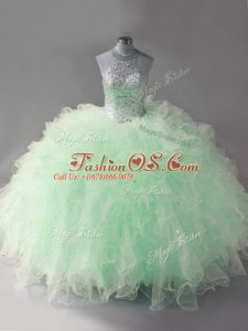 Adorable Tulle Sleeveless Floor Length Sweet 16 Dress and Beading and Ruffles