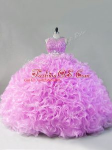 Glorious Lilac Sleeveless Beading and Ruffles Floor Length Quinceanera Dress