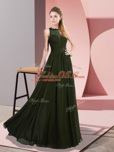 Adorable Olive Green Chiffon Zipper Prom Gown Sleeveless Floor Length Lace