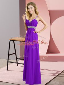Nice Purple Straps Criss Cross Beading Womens Party Dresses Sleeveless