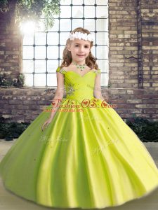 Yellow Green Sleeveless Beading Floor Length Little Girls Pageant Gowns