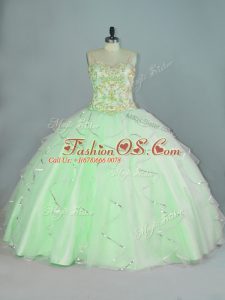 Beading and Ruffles 15th Birthday Dress Apple Green Lace Up Sleeveless Floor Length