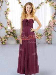 Sweet Sweetheart Sleeveless Lace Up Bridesmaid Gown Burgundy Chiffon