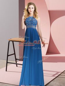 Customized Royal Blue Empire Scoop Sleeveless Chiffon Floor Length Backless Beading Prom Dress