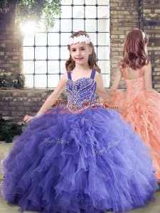 Straps Sleeveless Lace Up Child Pageant Dress Lavender Tulle