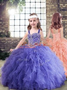 Straps Sleeveless Lace Up Child Pageant Dress Lavender Tulle