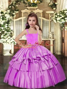 Top Selling Lilac Ball Gowns Ruffled Layers Kids Formal Wear Lace Up Sleeveless Floor Length