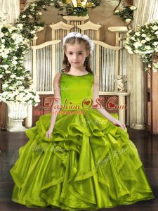 Ruffles Little Girl Pageant Dress Olive Green Lace Up Sleeveless Floor Length