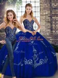 Floor Length Two Pieces Sleeveless Royal Blue Vestidos de Quinceanera Lace Up