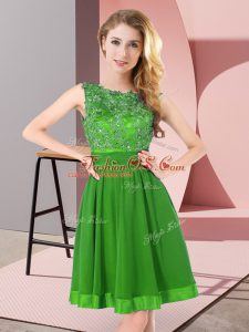Cute Green Backless Dama Dress Beading and Appliques Sleeveless Mini Length