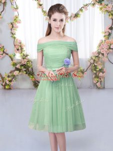 Custom Made Off The Shoulder Short Sleeves Lace Up Quinceanera Dama Dress Green Tulle