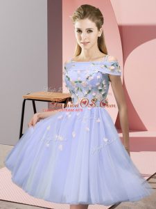 Discount Appliques Court Dresses for Sweet 16 Lavender Lace Up Short Sleeves Knee Length