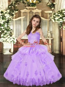 Discount Lavender Straps Neckline Appliques Kids Formal Wear Sleeveless Lace Up