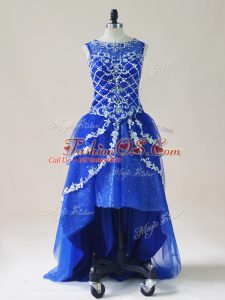 Royal Blue Scoop Zipper Beading and Appliques Prom Dress Sleeveless