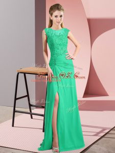 Sleeveless Chiffon Floor Length Zipper Homecoming Dress in Turquoise with Beading