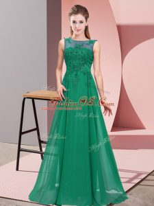 Scoop Sleeveless Zipper Dama Dress for Quinceanera Dark Green Chiffon