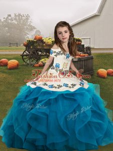 Custom Fit Sleeveless Embroidery and Ruffles Lace Up Little Girl Pageant Gowns
