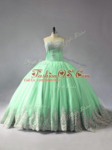 Apple Green Ball Gowns Appliques 15 Quinceanera Dress Lace Up Tulle Sleeveless