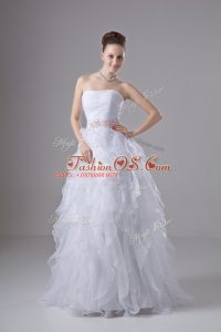 Attractive White Sleeveless Organza Zipper Wedding Dress for Wedding Party