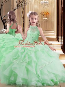 Tulle Scoop Sleeveless Lace Up Beading and Ruffles Little Girl Pageant Gowns in
