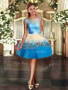 Customized Scoop Sleeveless Homecoming Dress Mini Length Lace and Ruffles Multi-color Organza