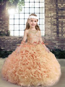 Peach Sleeveless Lace Up Girls Pageant Dresses for Party and Wedding Party