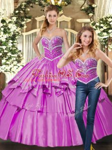 Lilac Ball Gowns Taffeta Sweetheart Sleeveless Beading Floor Length Lace Up Vestidos de Quinceanera