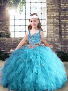 Perfect Sleeveless Lace Up Floor Length Beading and Ruffles Kids Pageant Dress