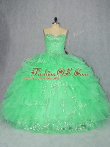 Ball Gowns Sweetheart Sleeveless Organza Floor Length Lace Up Beading and Ruffles 15 Quinceanera Dress