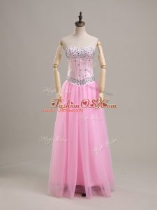 High Quality Pink Tulle Lace Up Dress for Prom Sleeveless Beading
